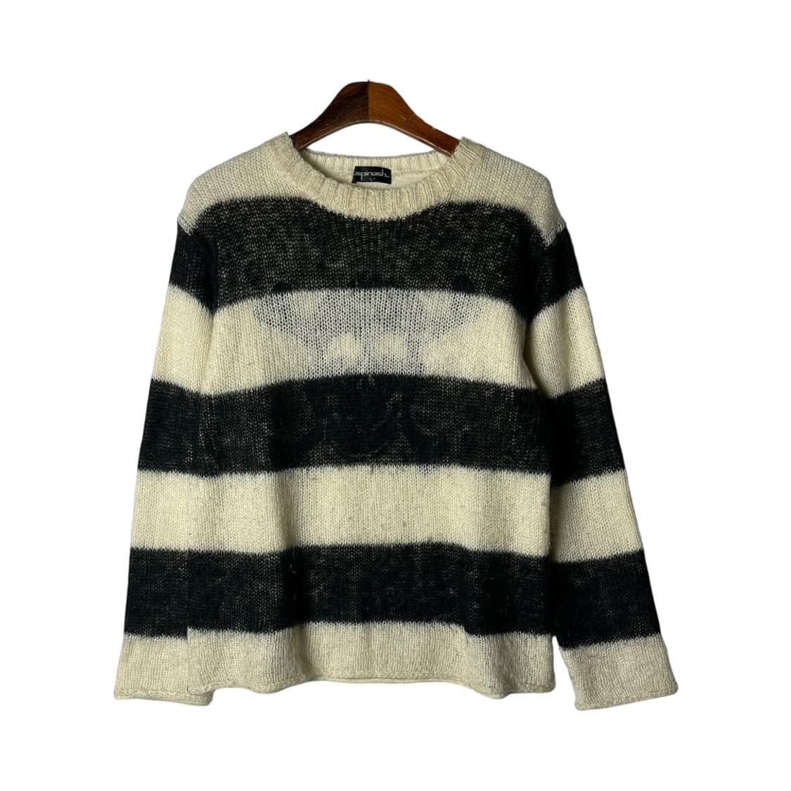 [Spinash] 스컬 시스루 스트라이프 모헤어 니트 상품이미지1