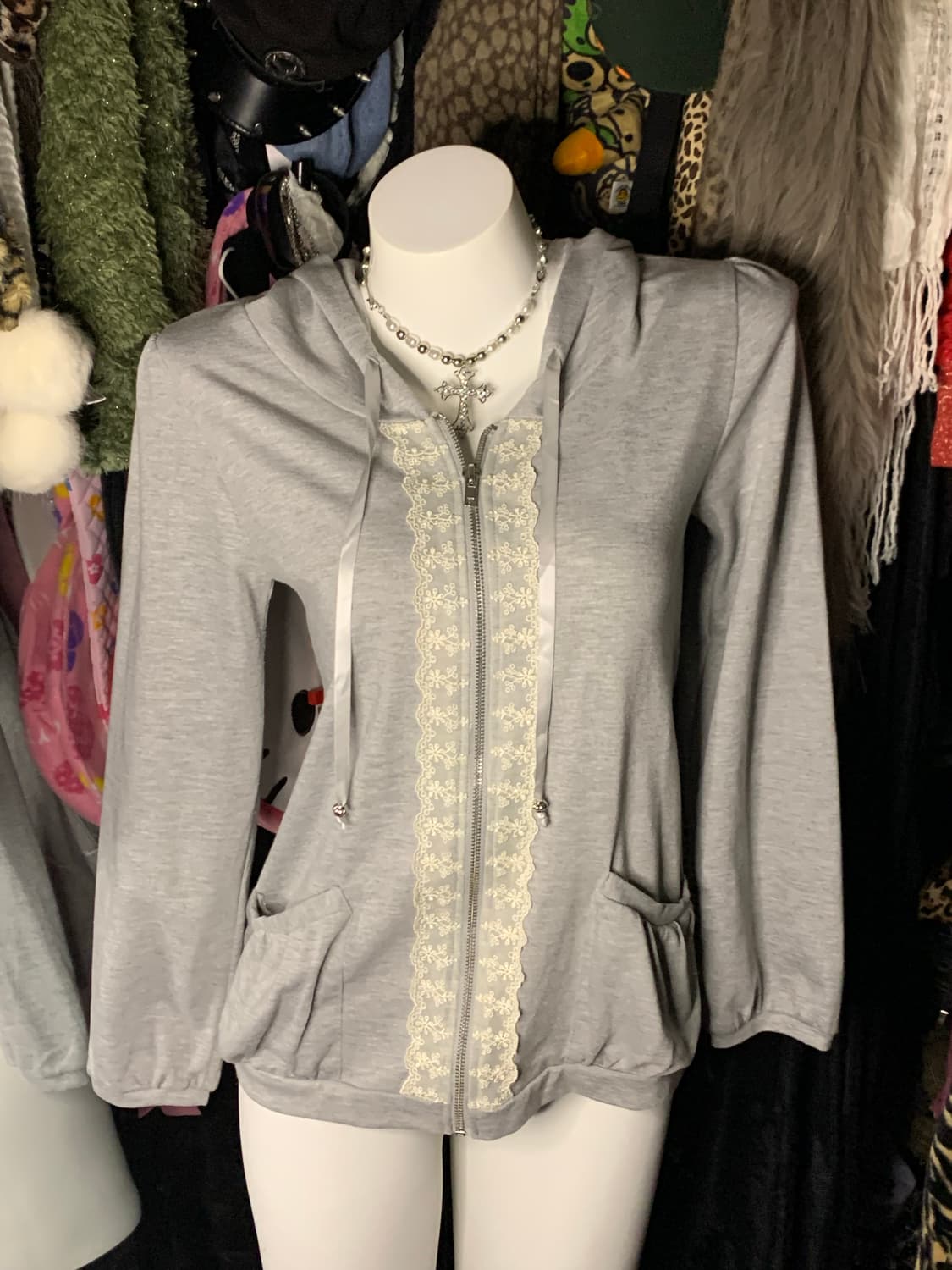 엑시즈팜 모리 그레이 레이스 후드집업 상품이미지1