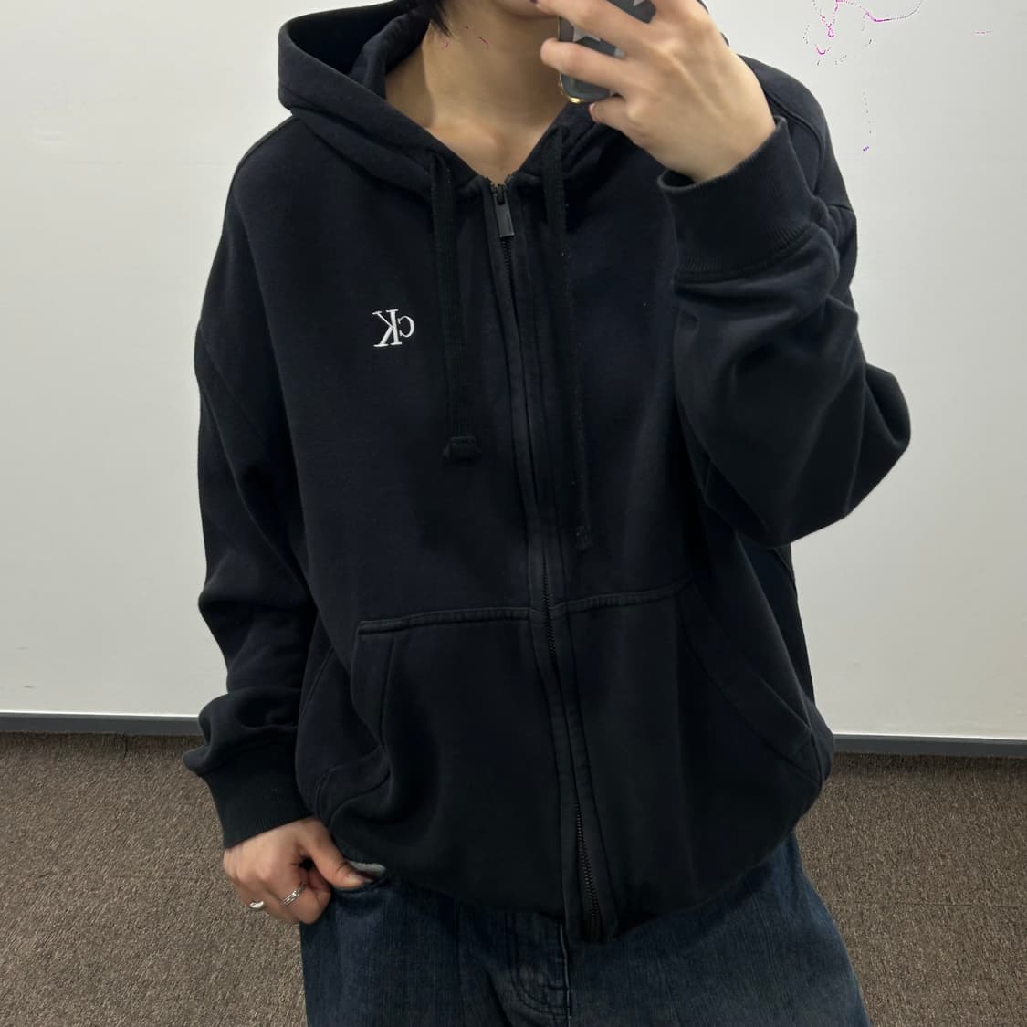 Calvin klein 캘빈클라인 CK로고 블랙 후드집업 상품이미지1
