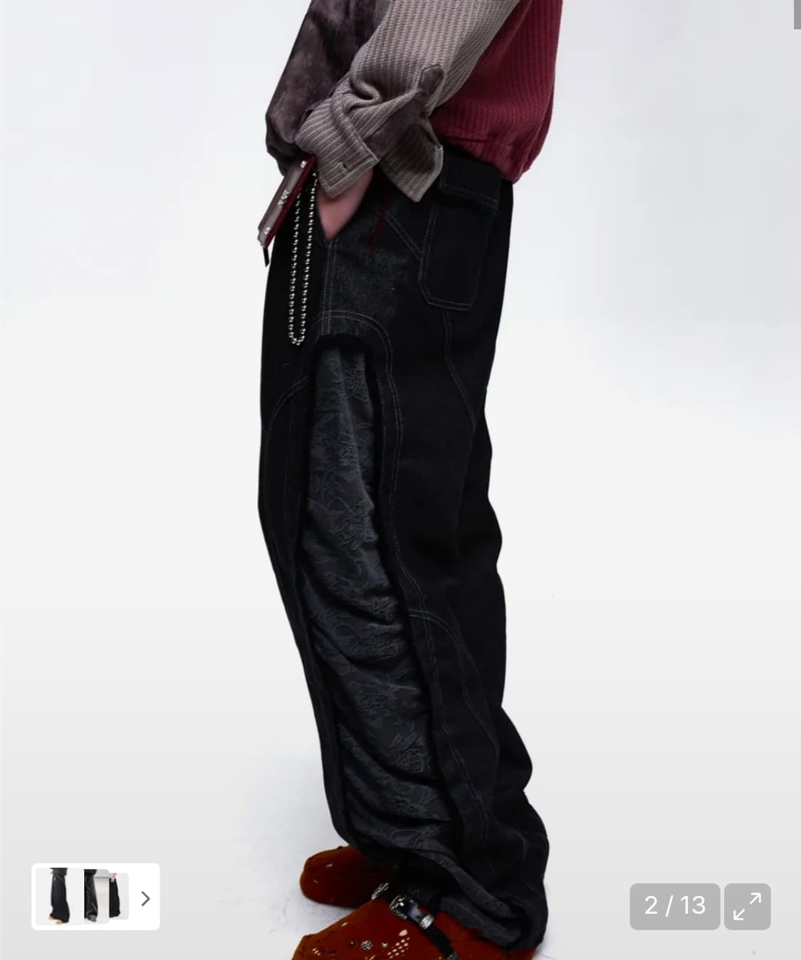 INCISION JACQUARD MIXED PANTS - BLACK 상품이미지2