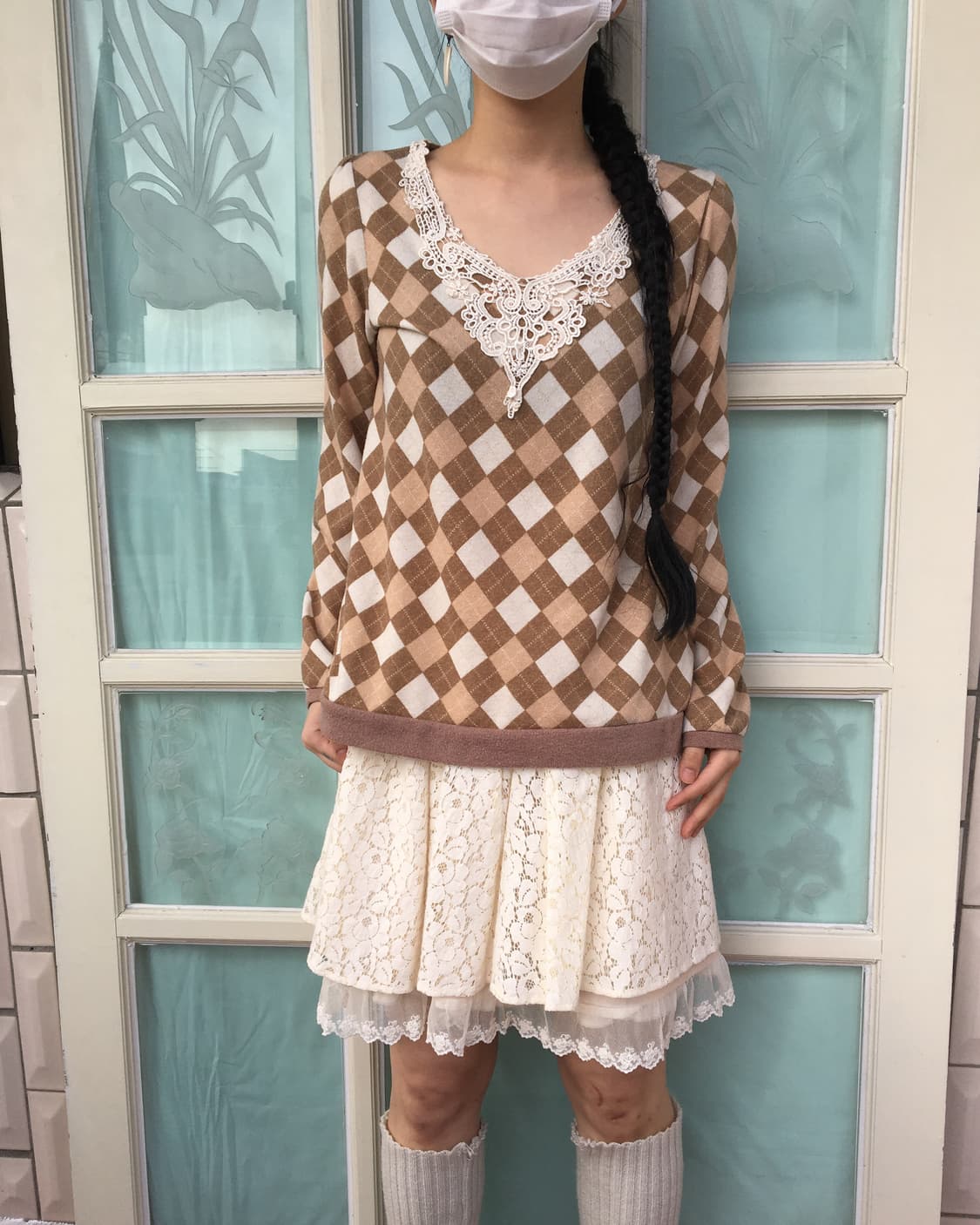 Lace point argyle pattern knit 상품이미지1