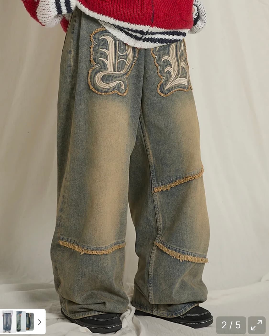 와이케이 아플리케 데님 팬츠 옐로우 워싱 딥블루 2사이즈 상품이미지1