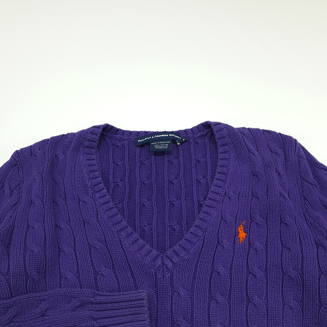 CN812W M 폴로 랄프로렌 퍼플 V넥 케이블 긴팔 니트 스웨터 상품이미지3