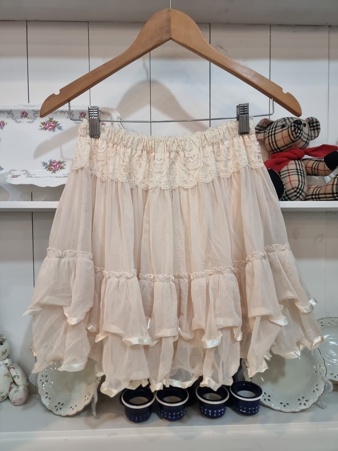 Rosita(로지타) 쉬폰 레이스 티어드 스커트 상품이미지1