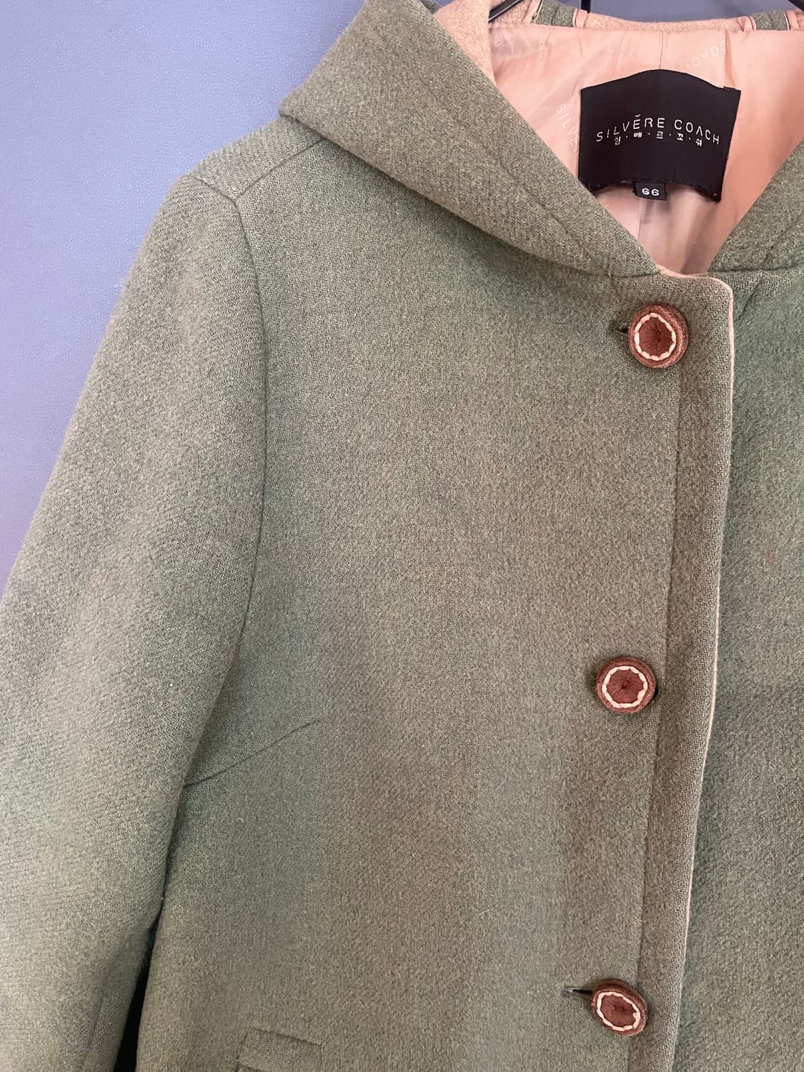 실베르꼬쉬 뮤트 올리브 그린 모리 하구미 후드 하프코트 상품이미지1
