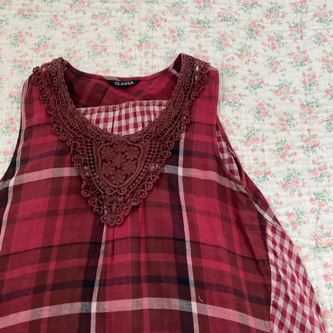 빈티지 모리 레드 레이스 체크 원피스 954 y2k 스트릿 갸루 펑키 일 상품이미지3