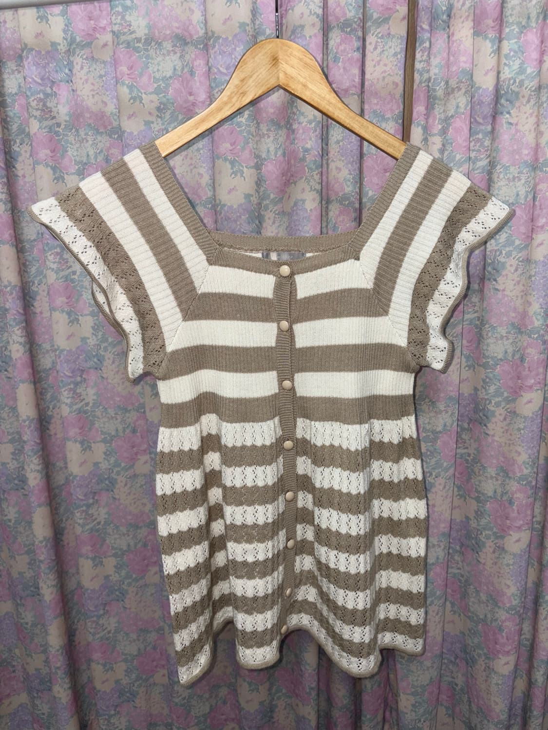 베이지 스트라이프 반소매 니트 상품이미지5