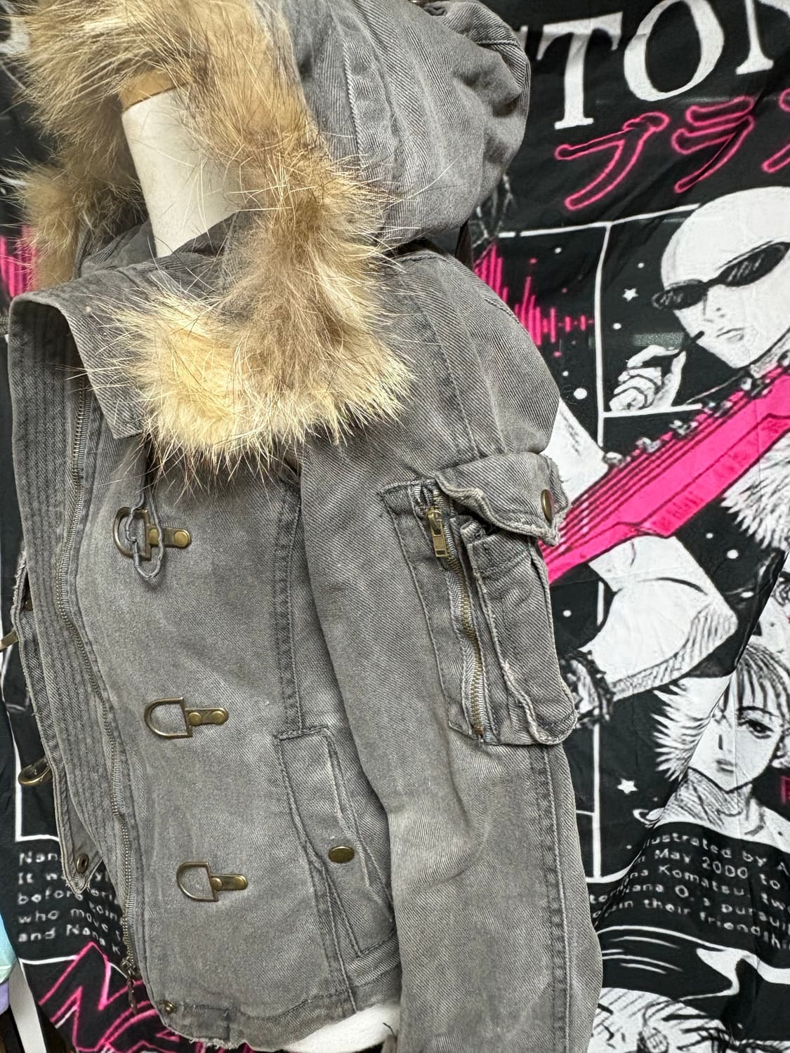 Y2k 갸루 퍼 데님 털자켓 빈티지 상품이미지8