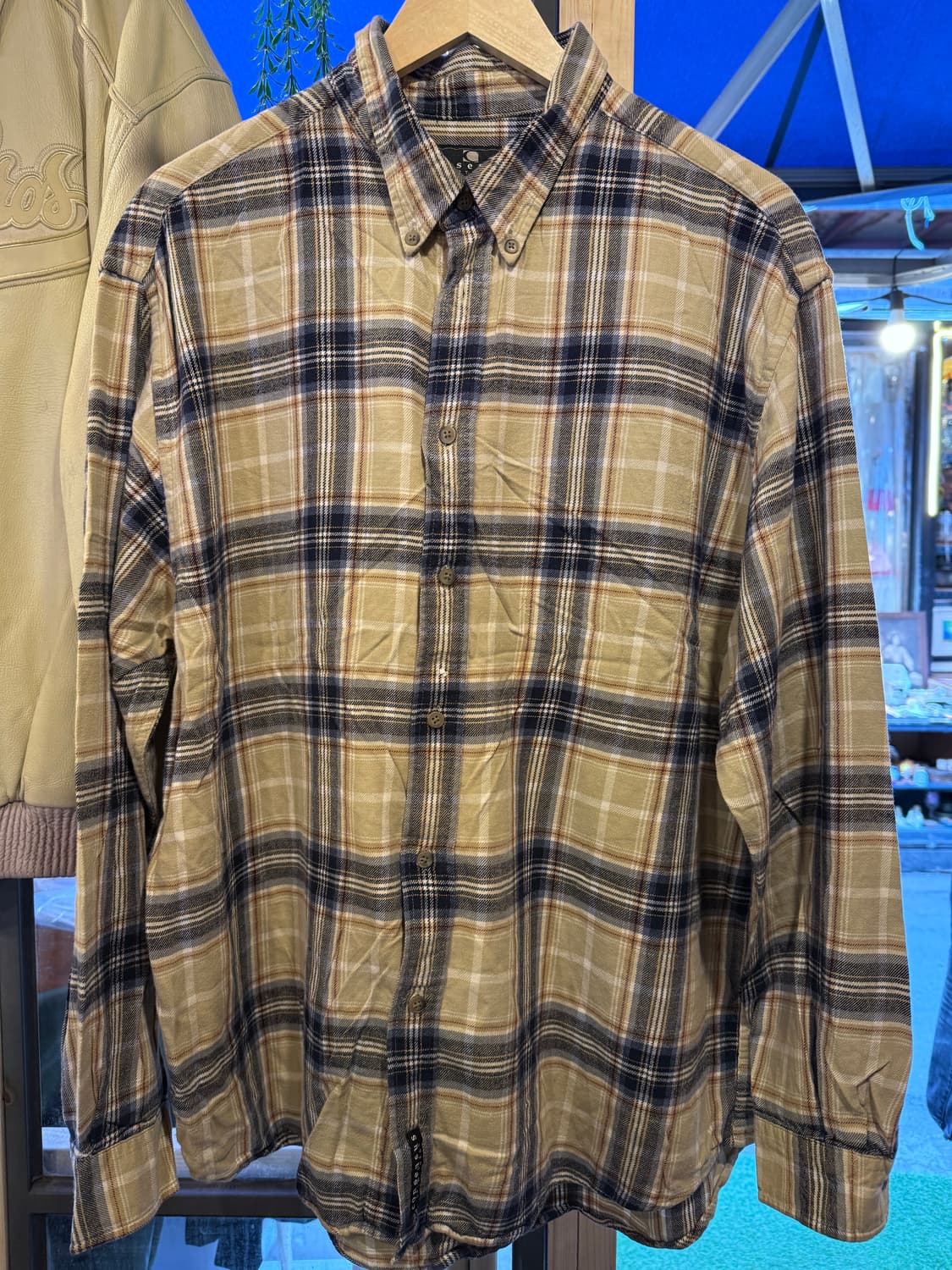 빈티지 베이지 네이비 체크셔츠 상품이미지1