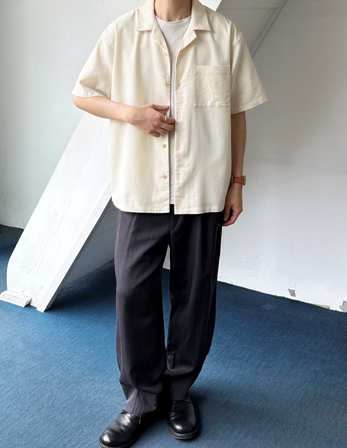 Natural texture fabric open collar shirt 상품이미지6
