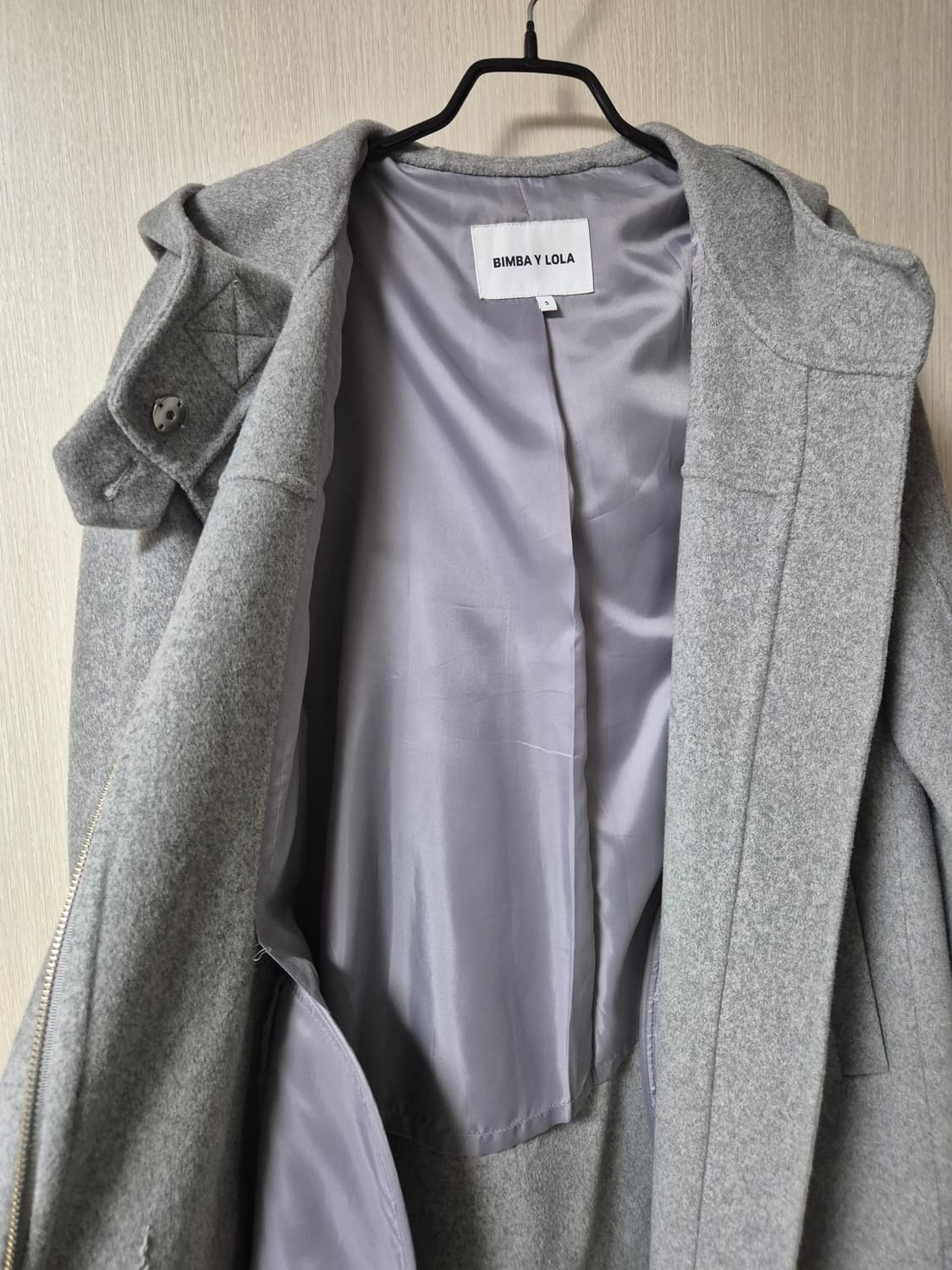 빔바이롤라 후드 롱 코트 그레이 울코트 S 상품이미지4