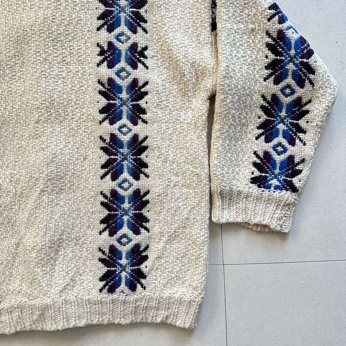 90s 에콰도르산 울 100% 빈티지 에스닉 아즈텍 가디건 코위찬  상품이미지8