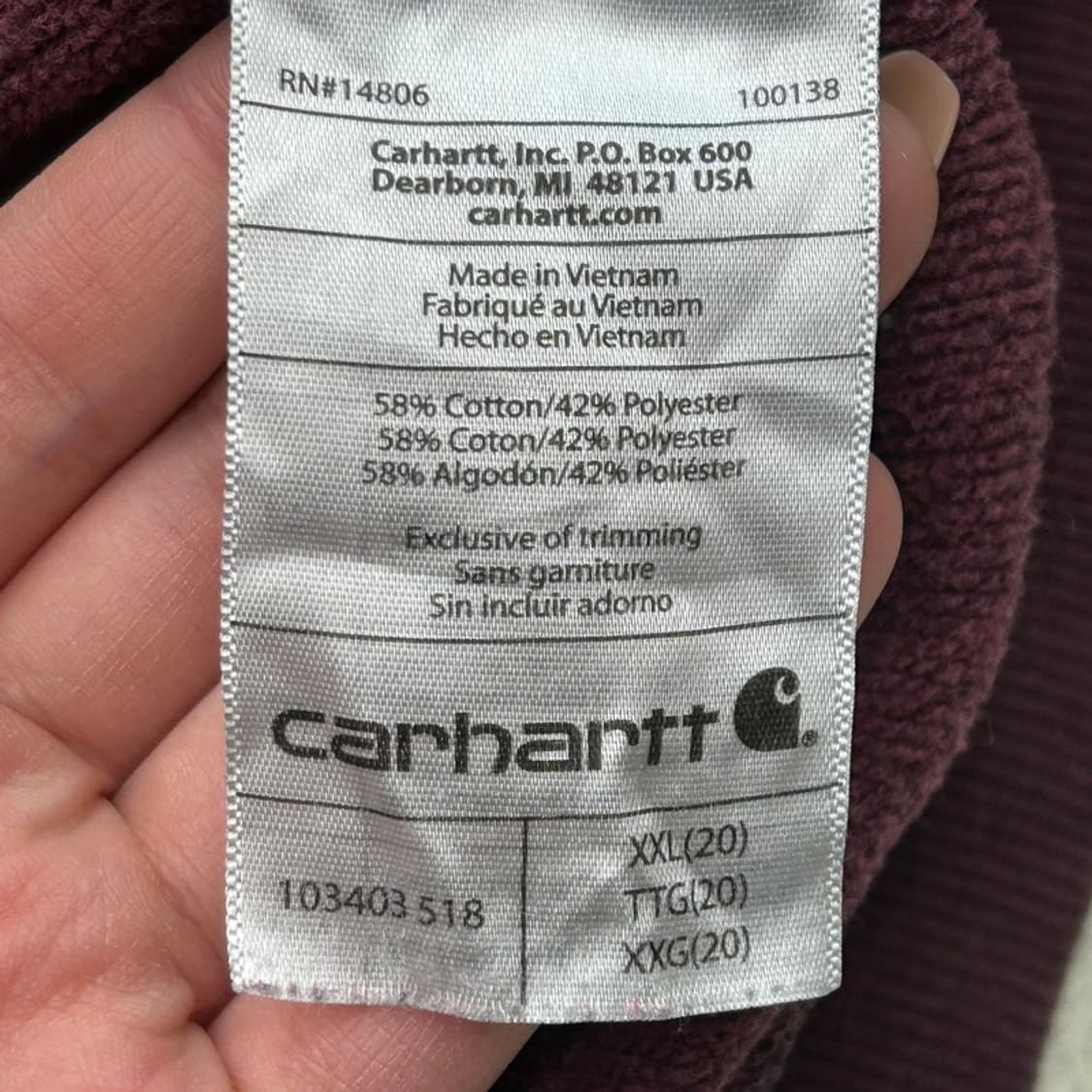 칼하트 90s 후드티 버건디 XXL 상품이미지7
