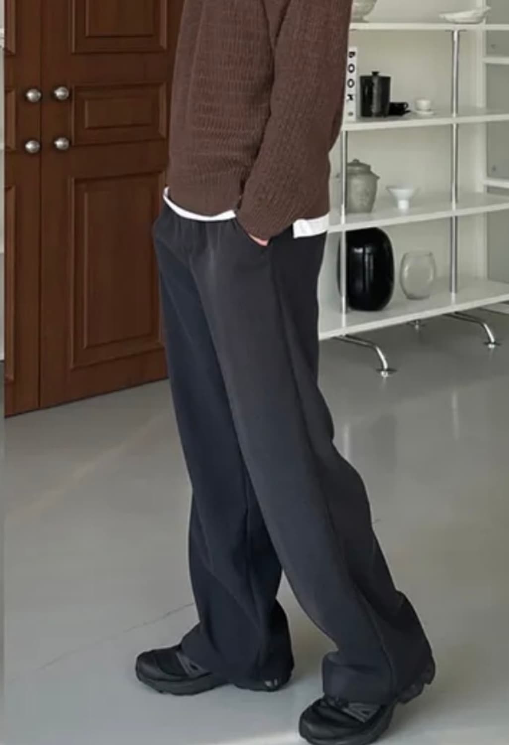 차콜 코듀로이 기모 와이드 밴딩 팬츠 상품이미지3