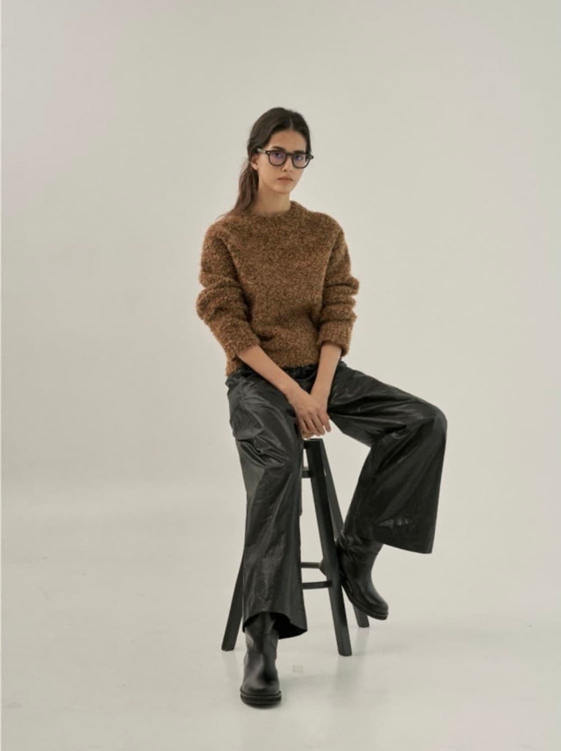 Ged(게드) 라운드넥 부클 니트 브라운 상품이미지2