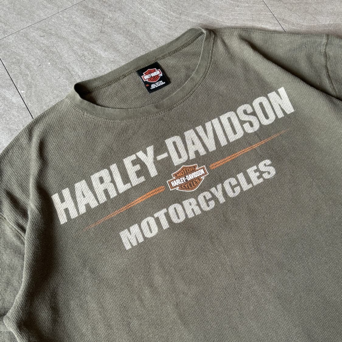 00년대 미국 생산 할리데이비슨 롱슬리브 카키 와플 티셔츠 상품이미지2