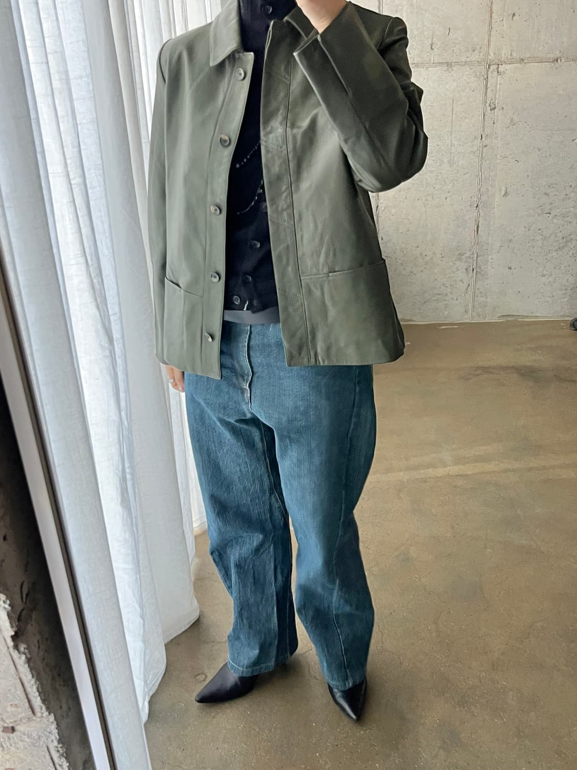 90s Genuine Lambskin 천연양가죽 자켓 딥그린 상품이미지3