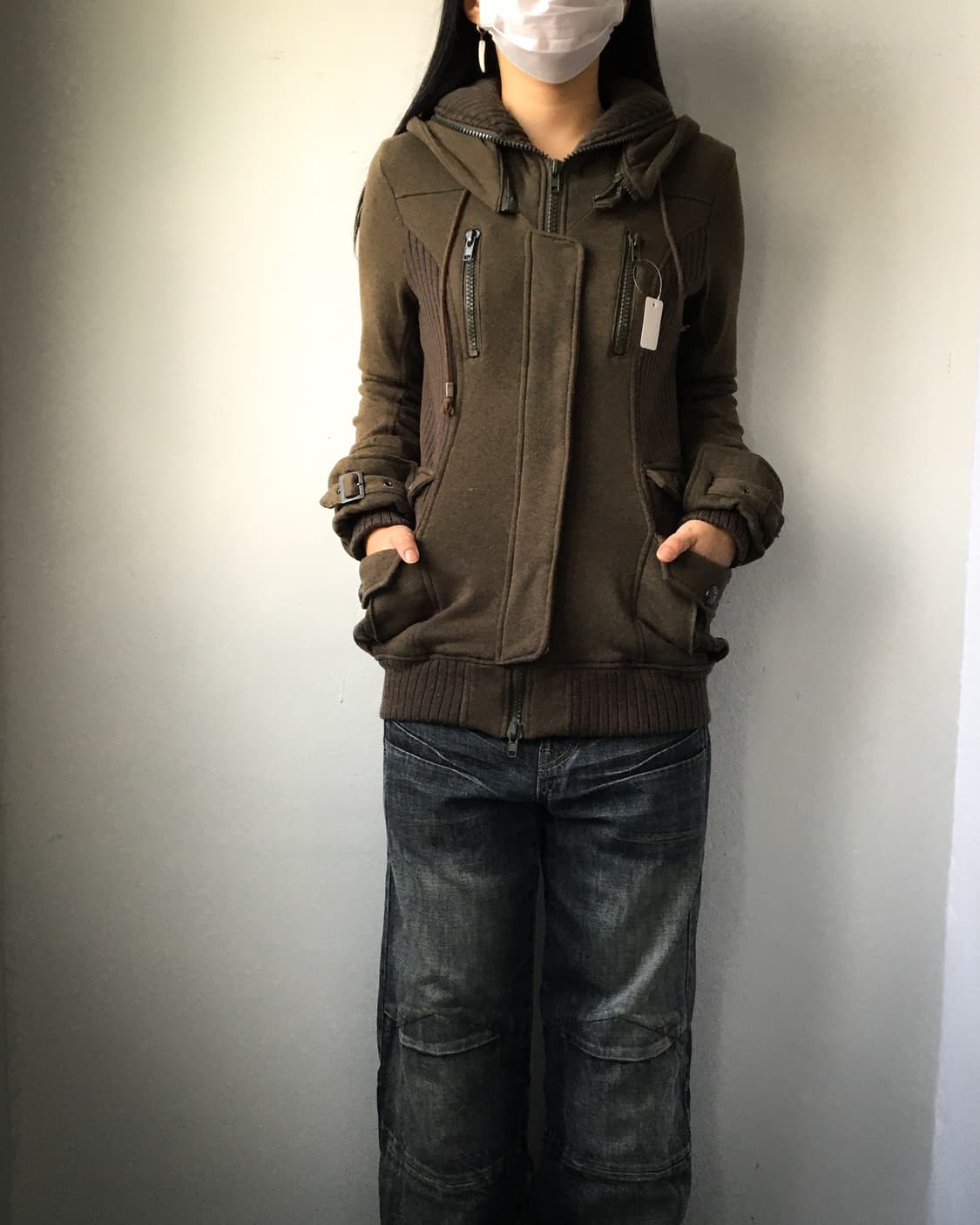 Ribbed layered zip up 상품이미지1