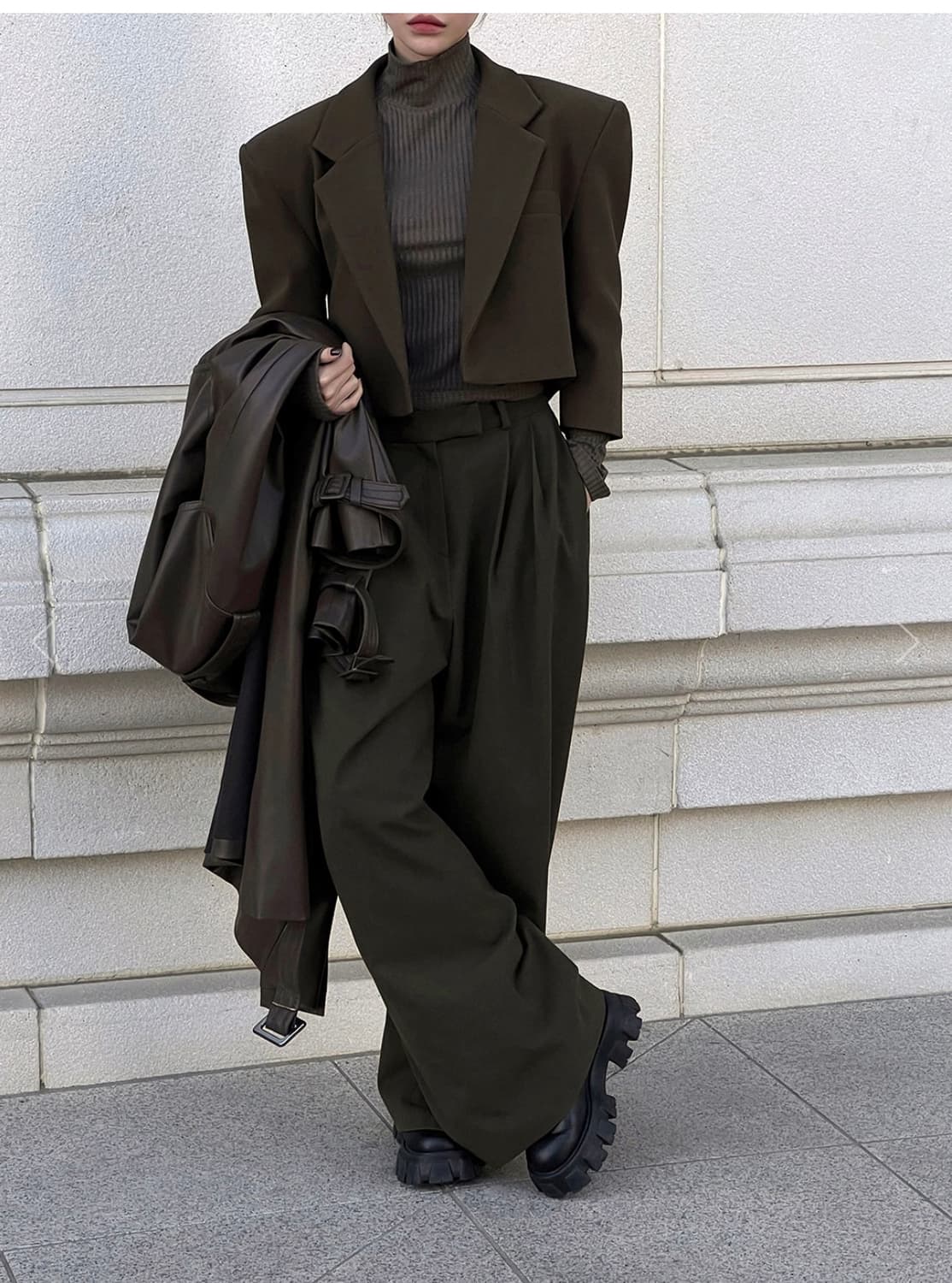 새상품) 랑거 langer 스퀘어 숏 자켓  카키 브라운 상품이미지6