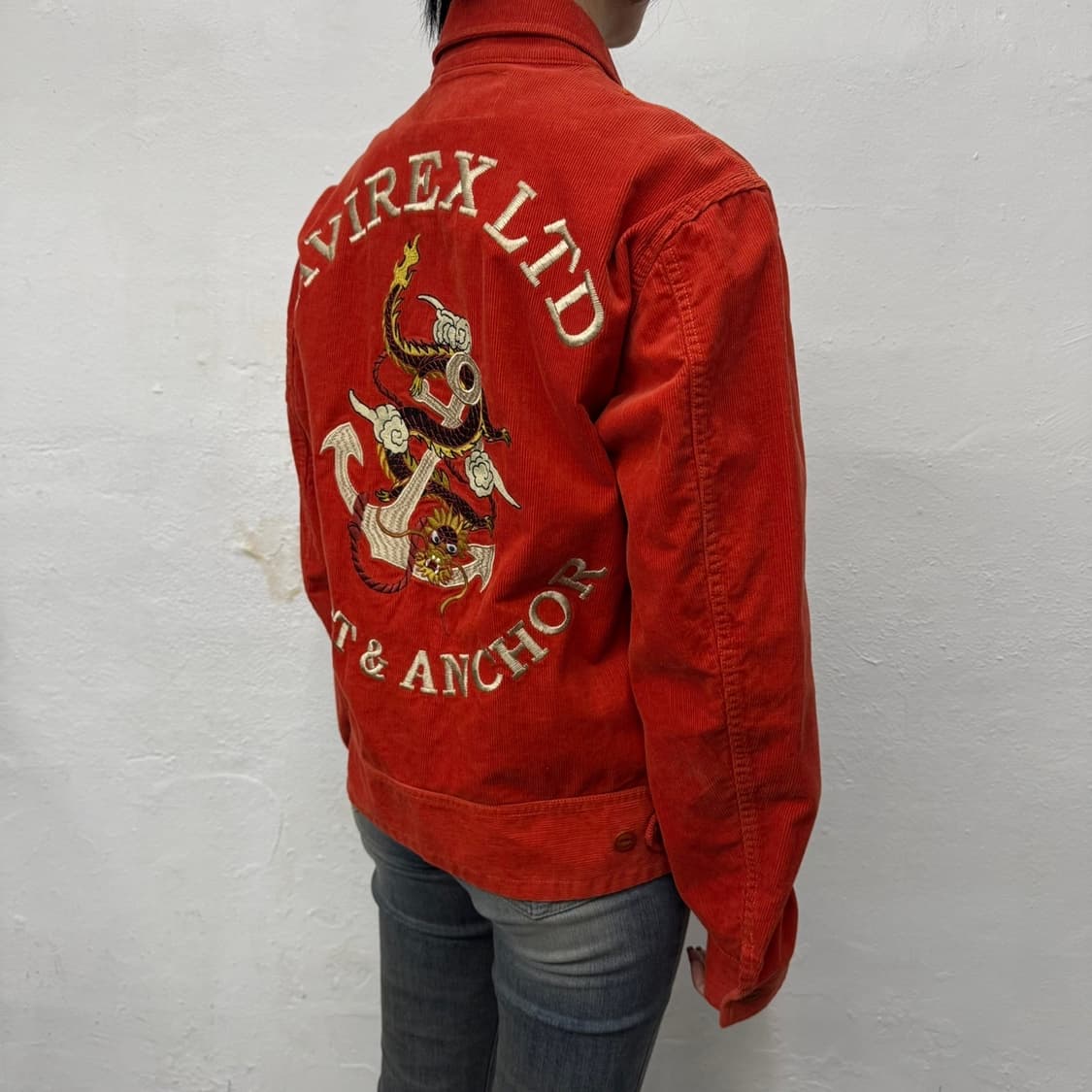 아비렉스 오렌지컬러 양면 자수로고 나발 플라이트 코듀로이 블루종 자켓 상품이미지2