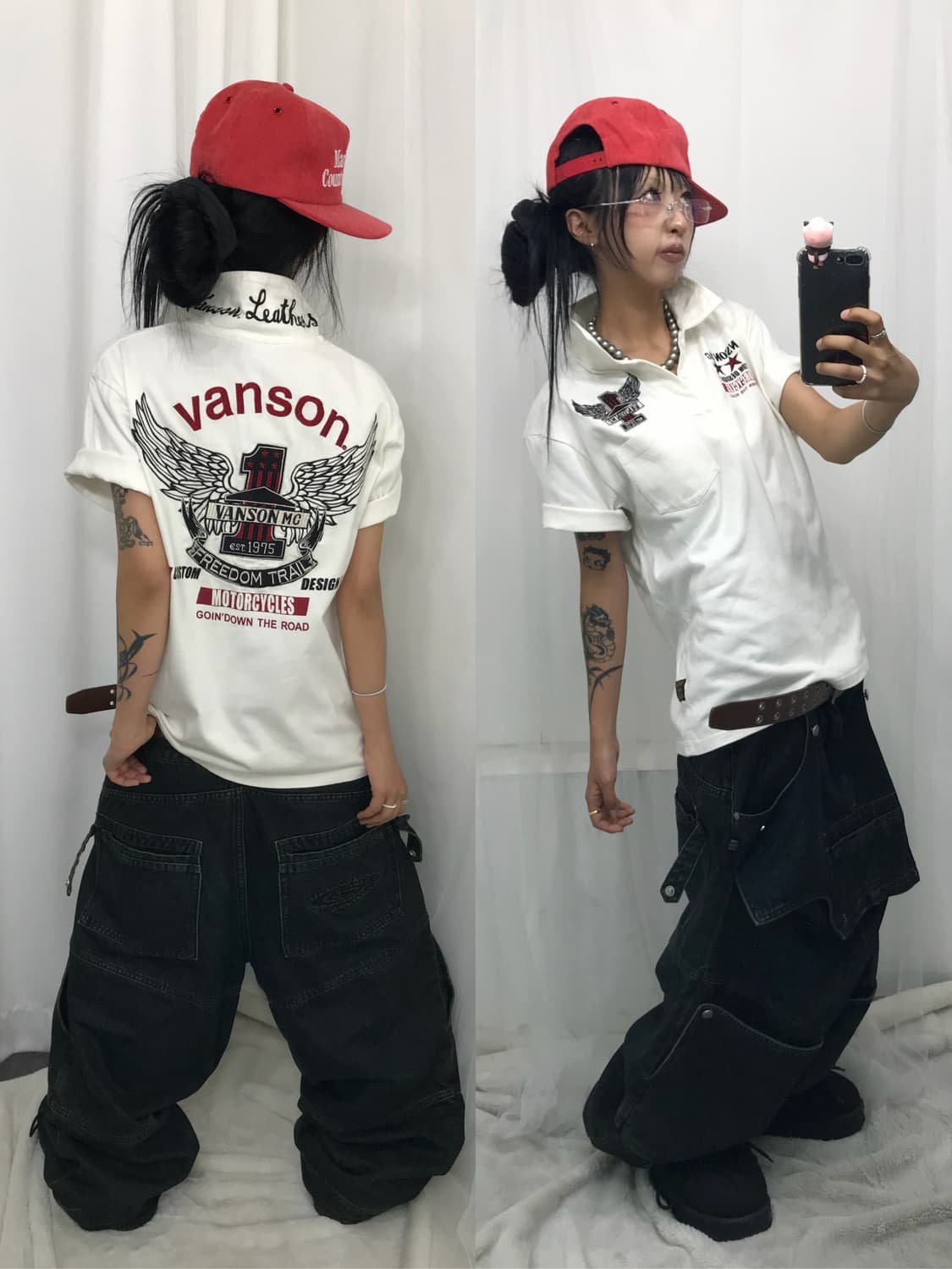 < Vanson Leathers Embroidery PK T-shirt  상품이미지1