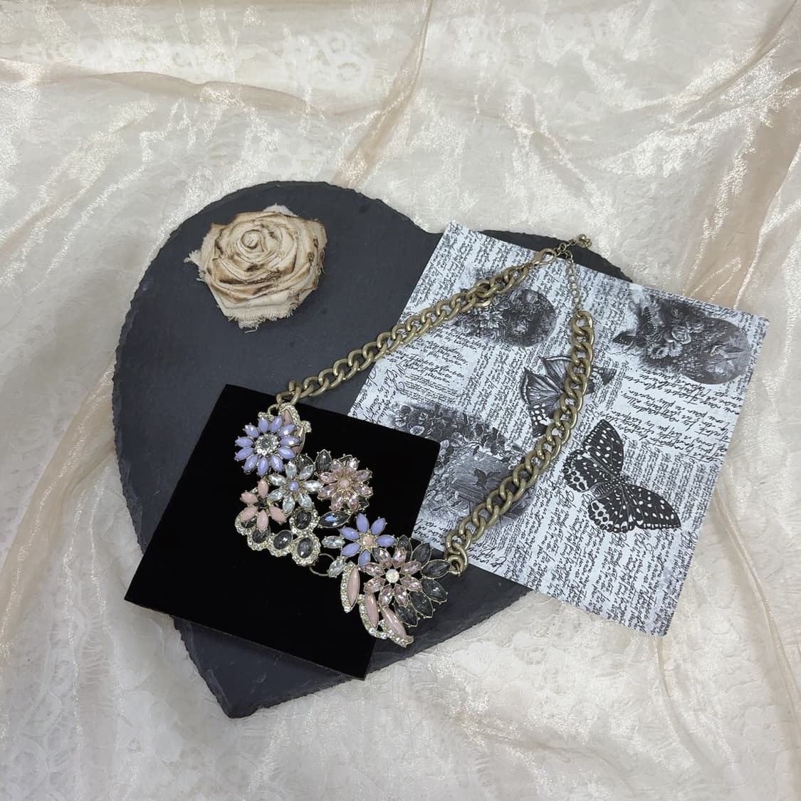 빈티지 플라워 오리엔탈 쿠바체인 목걸이 상품이미지2