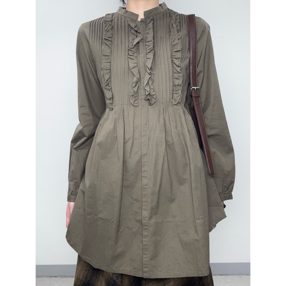 빈티지 브라운 프릴 셔츠 원피스 상품이미지1