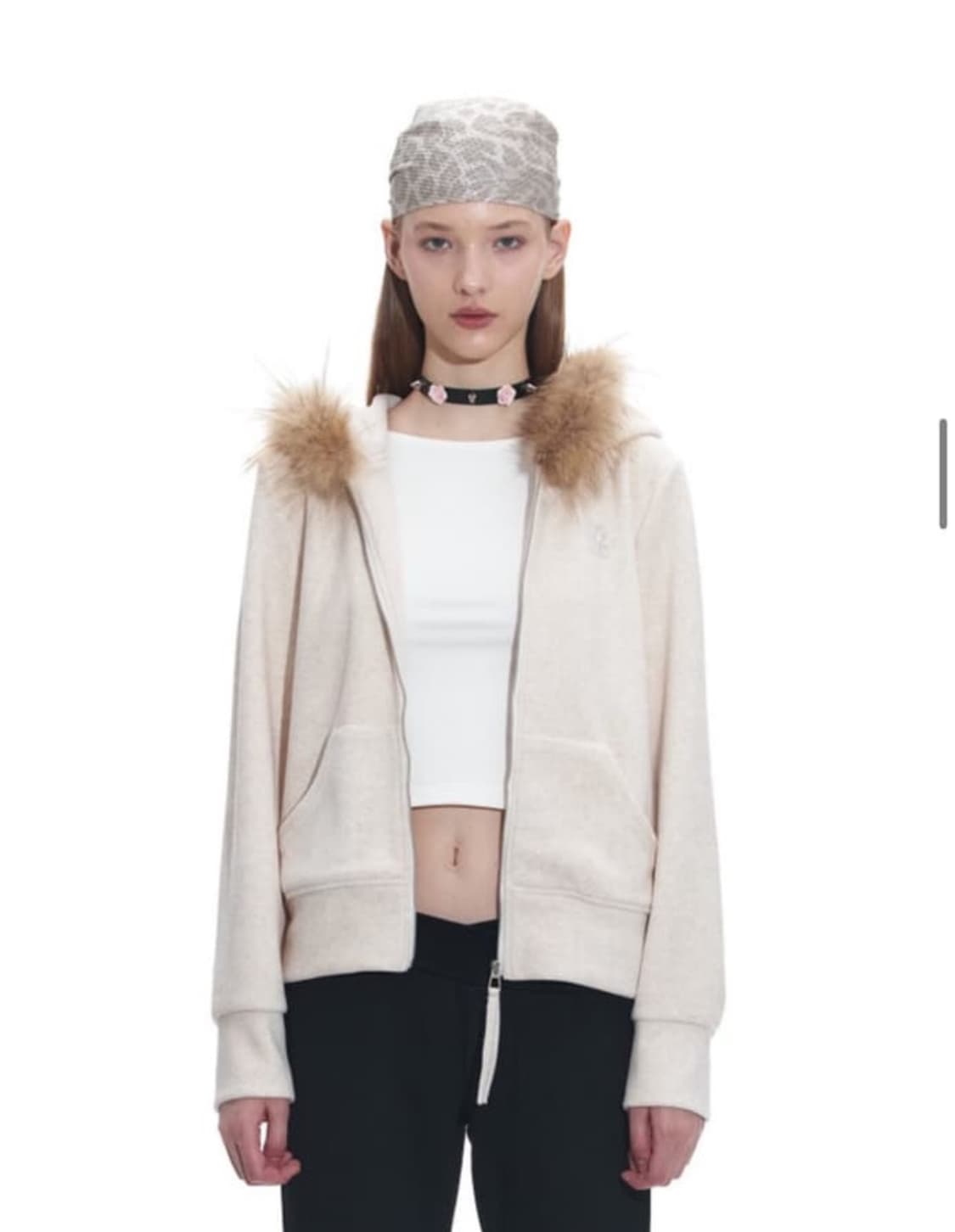 런웨이티켓 퍼 후드집업 아이보리 L 상품이미지1