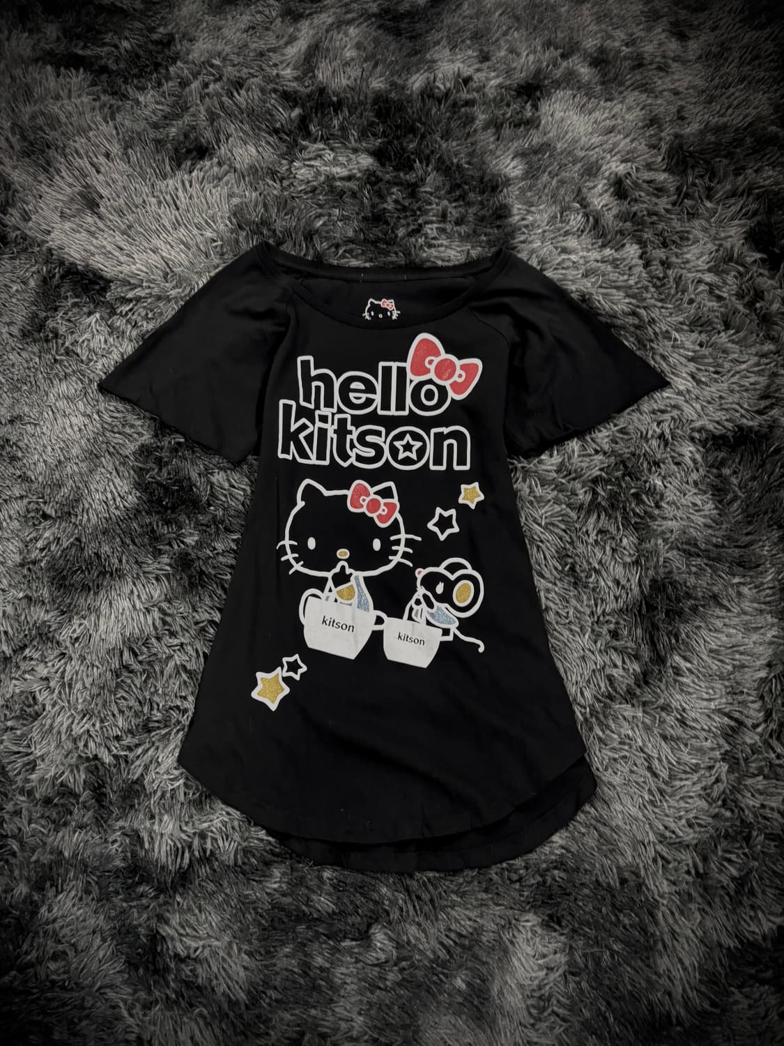 Hello Kitty 블랙 키티&조이 프린팅 반팔 티셔츠 상품이미지1