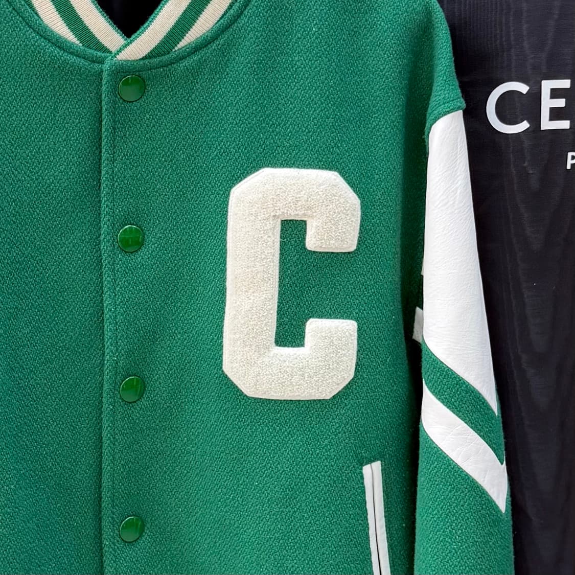 [S+급/46] 셀린느 잭슨 울 테디 바시티 자켓 그린 풀구성 상품이미지2