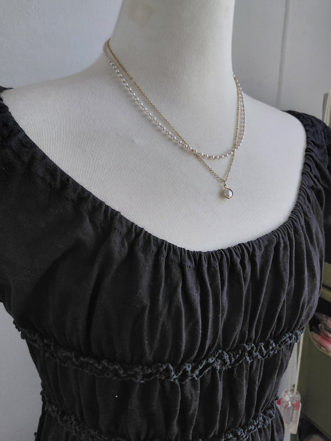 [빈티지] 블랙 셔링 반팔 미니 원피스 상품이미지3