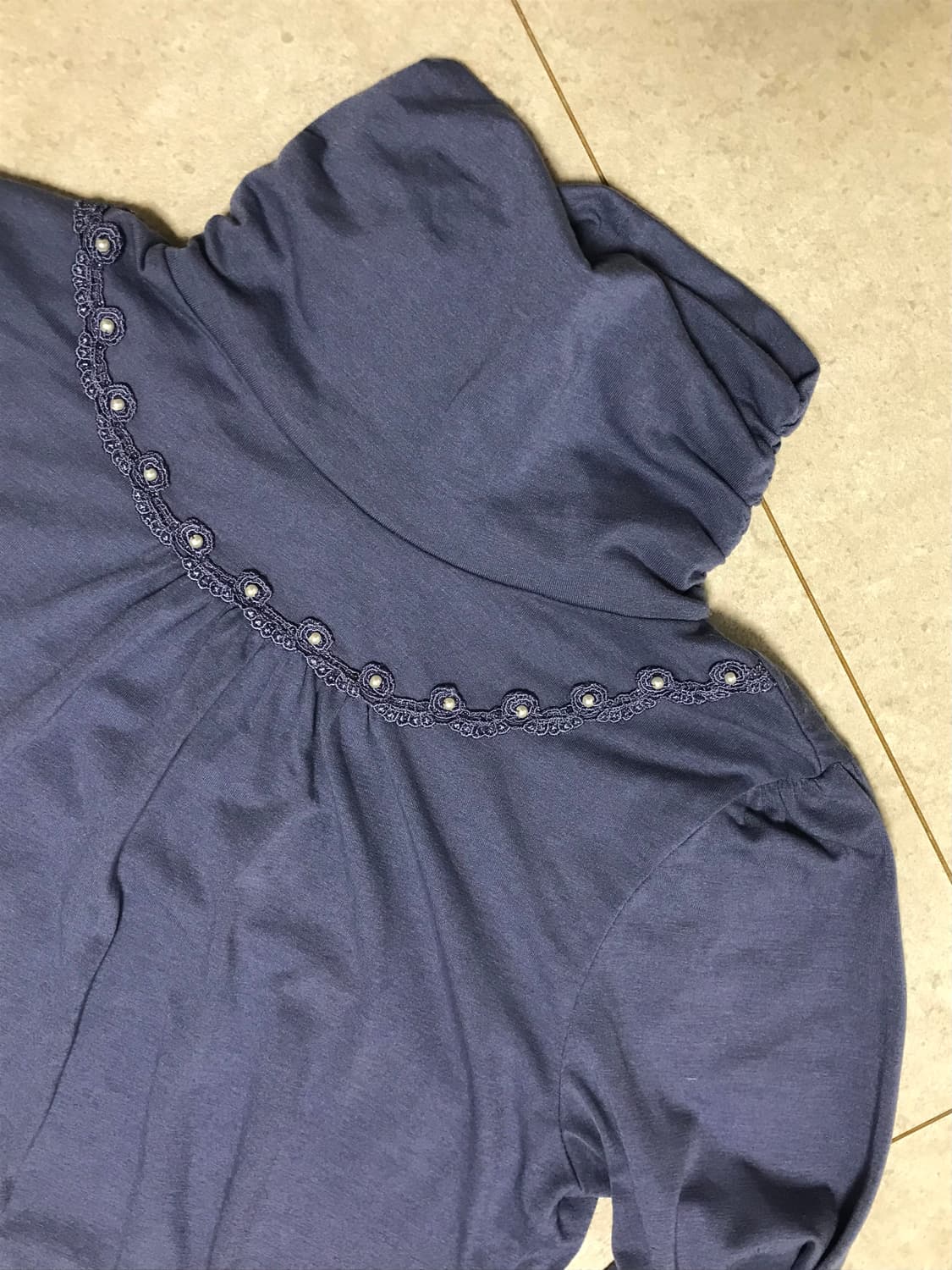 대장 엑시즈팜 진주 레이스 포인트 폴라티 롱슬리브 상품이미지1