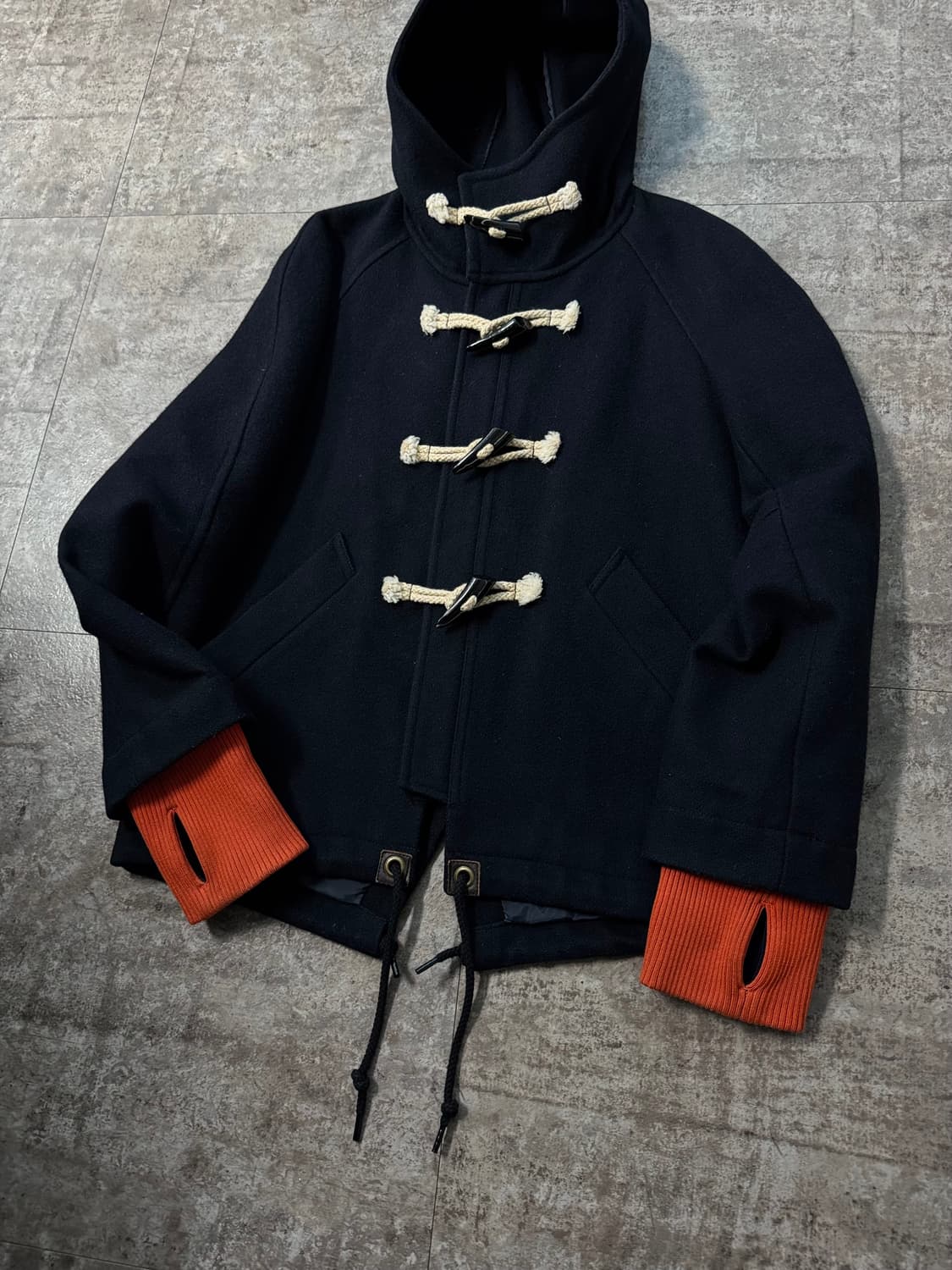 핸드 워머 슬리브 후디드 더플 울 코트 상품이미지8