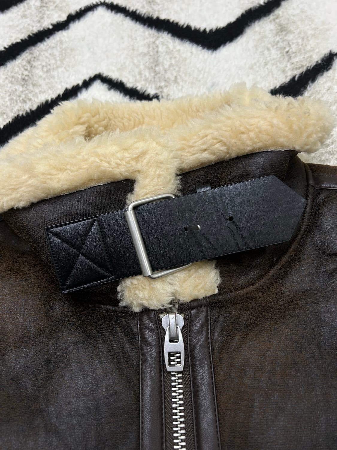 [2XL]ZARA 크롭 무스탕 자켓/브라운 상품이미지5