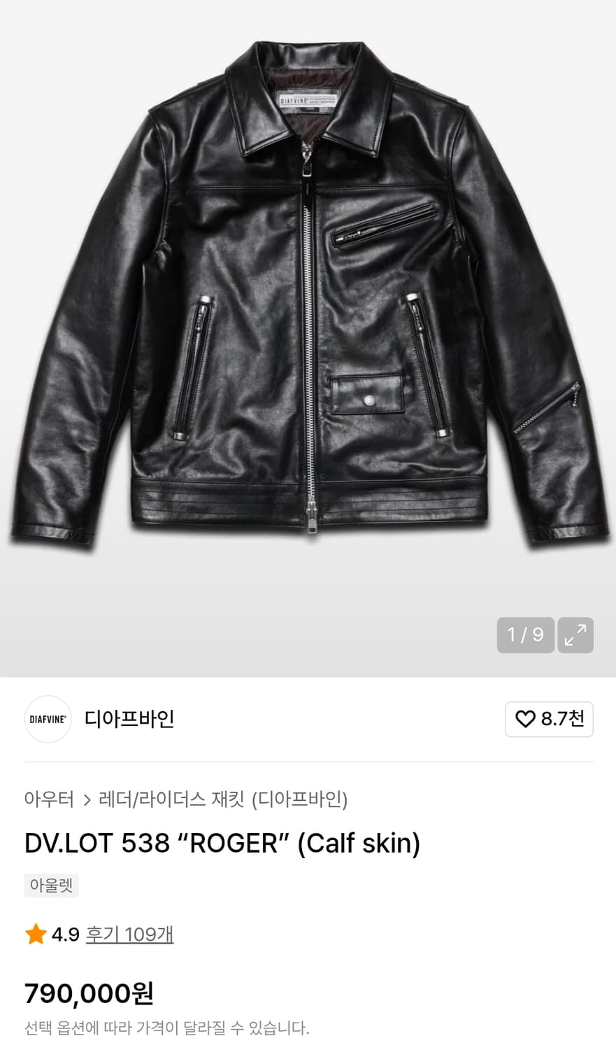 디아프바인 로저 카프레더 소가죽 자켓 L 상품이미지1