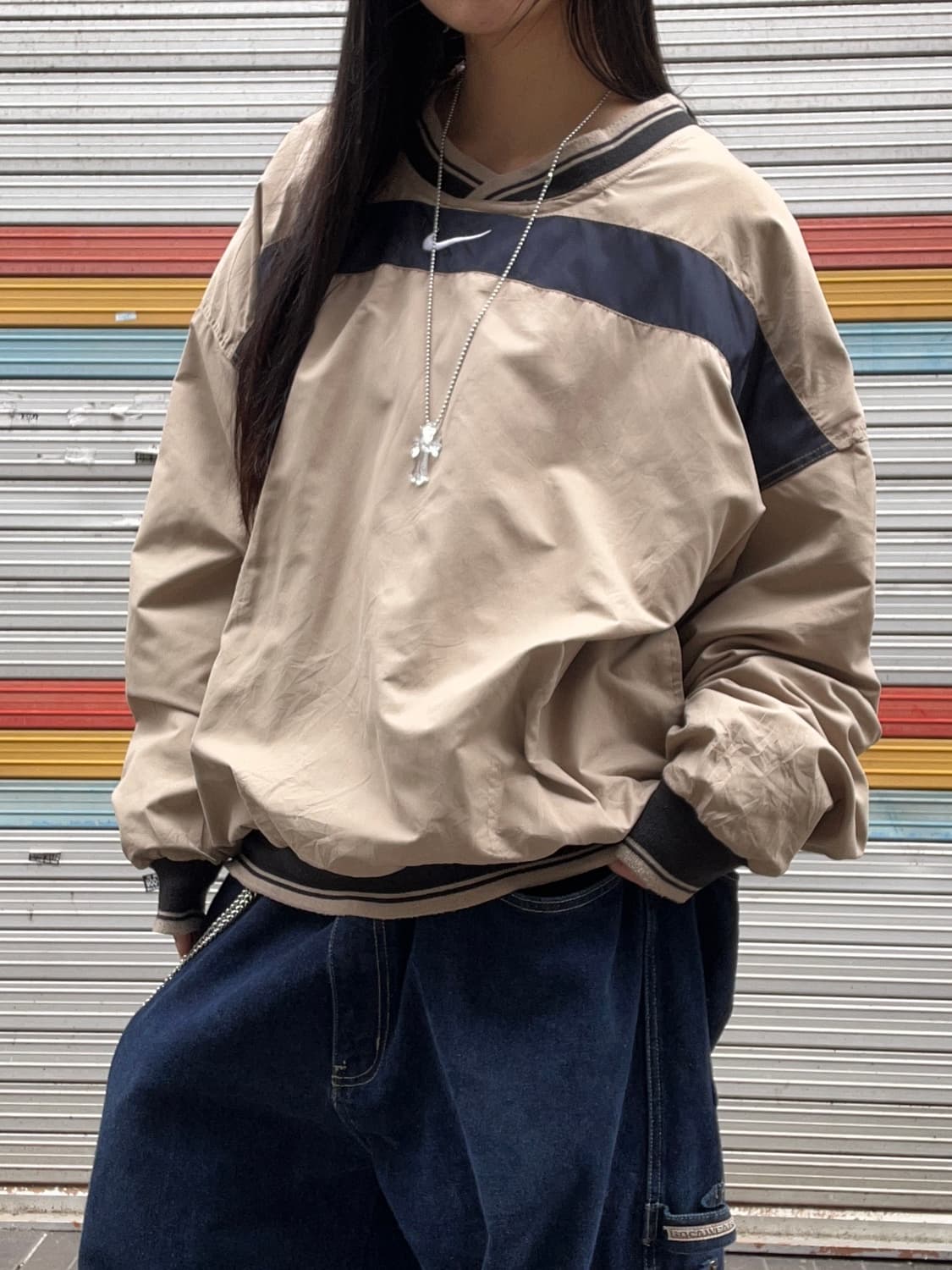 90s NIKE 올드스쿨 베이지&블랙 웜업 상품이미지2