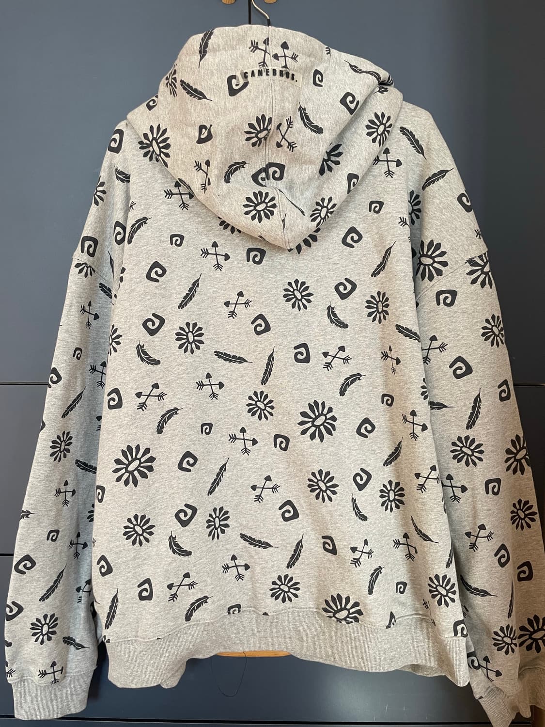 Canebros 아메카지 히피 그런지 펑크 패턴 그레이 후디 상품이미지5