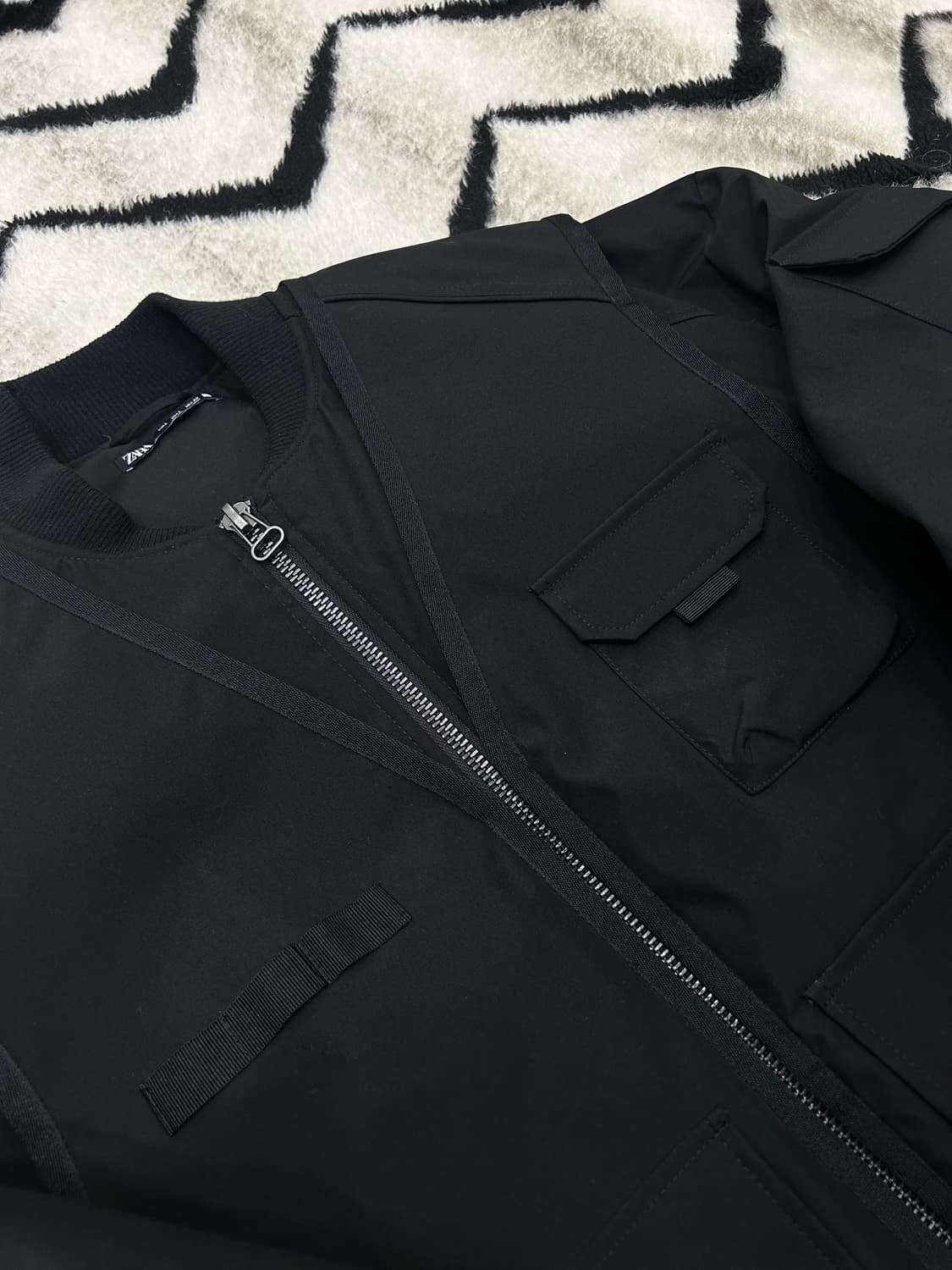 [한국XL]ZARA 레이어드 디테일 봄버 패딩 자켓/블랙 상품이미지1