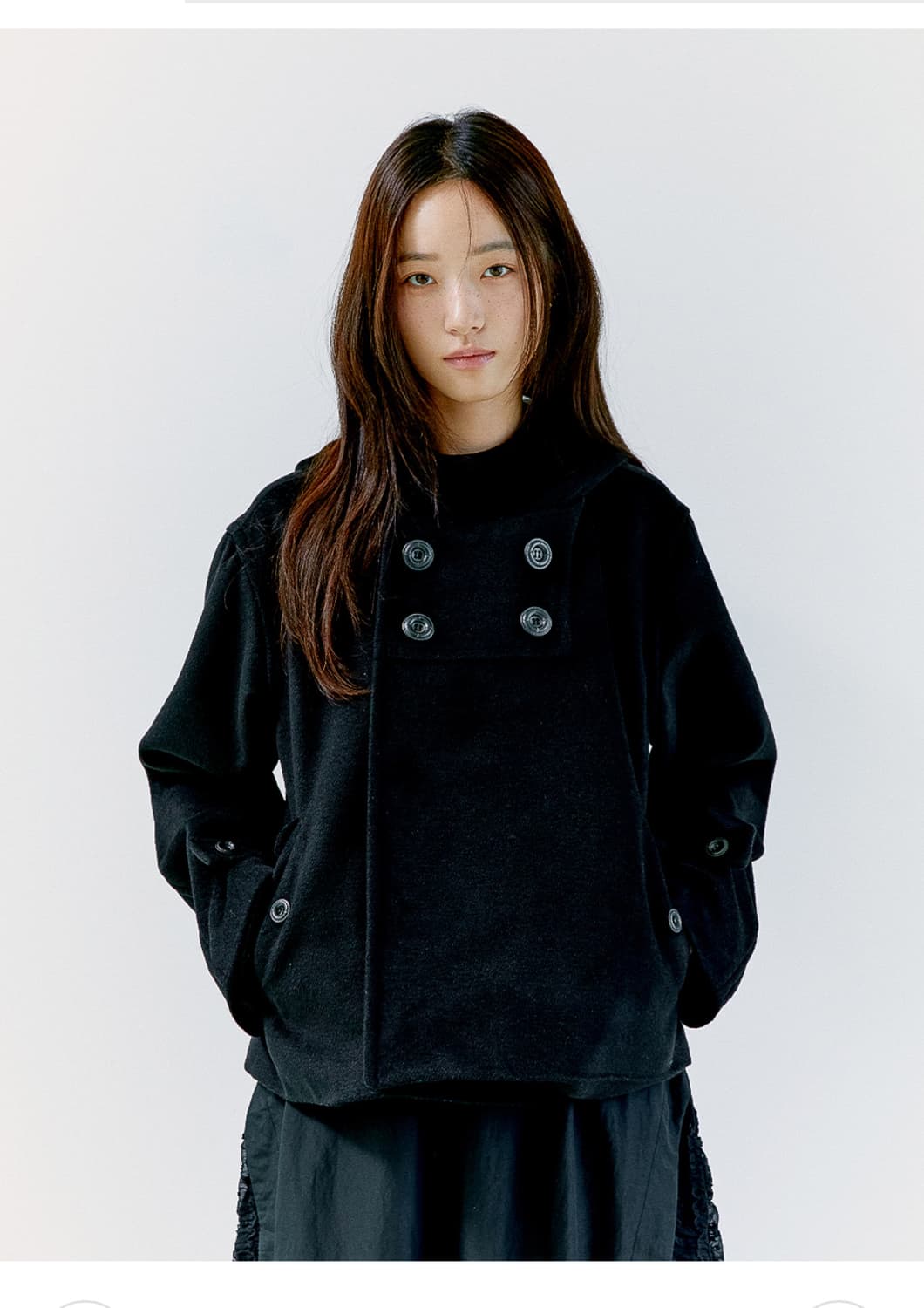 오피쉬 코트 QUAD BUTTON SHORT COAT, BLACK 상품이미지2