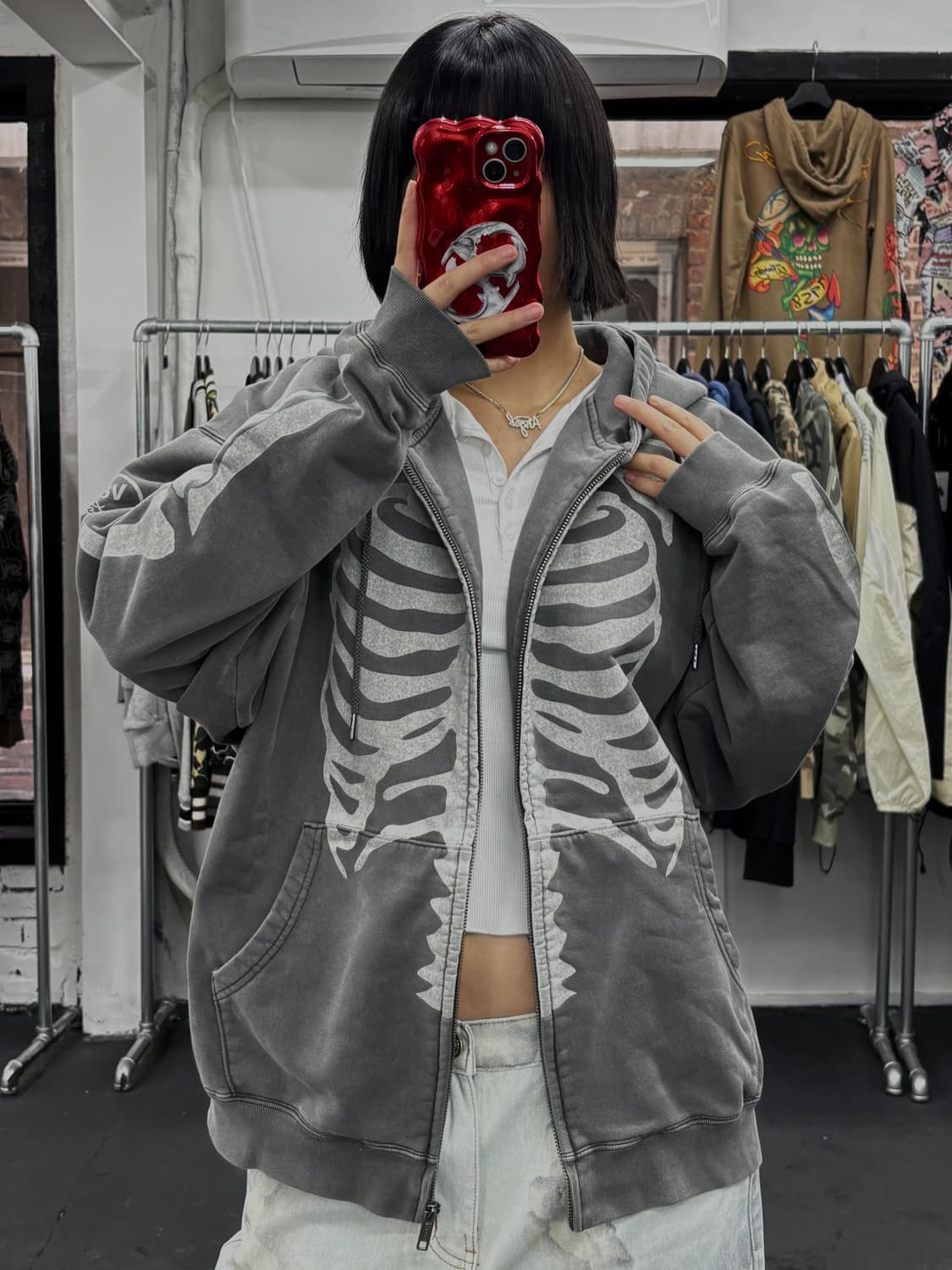 밴슨 레더 50th 그레이 본 후드집업 상품이미지4