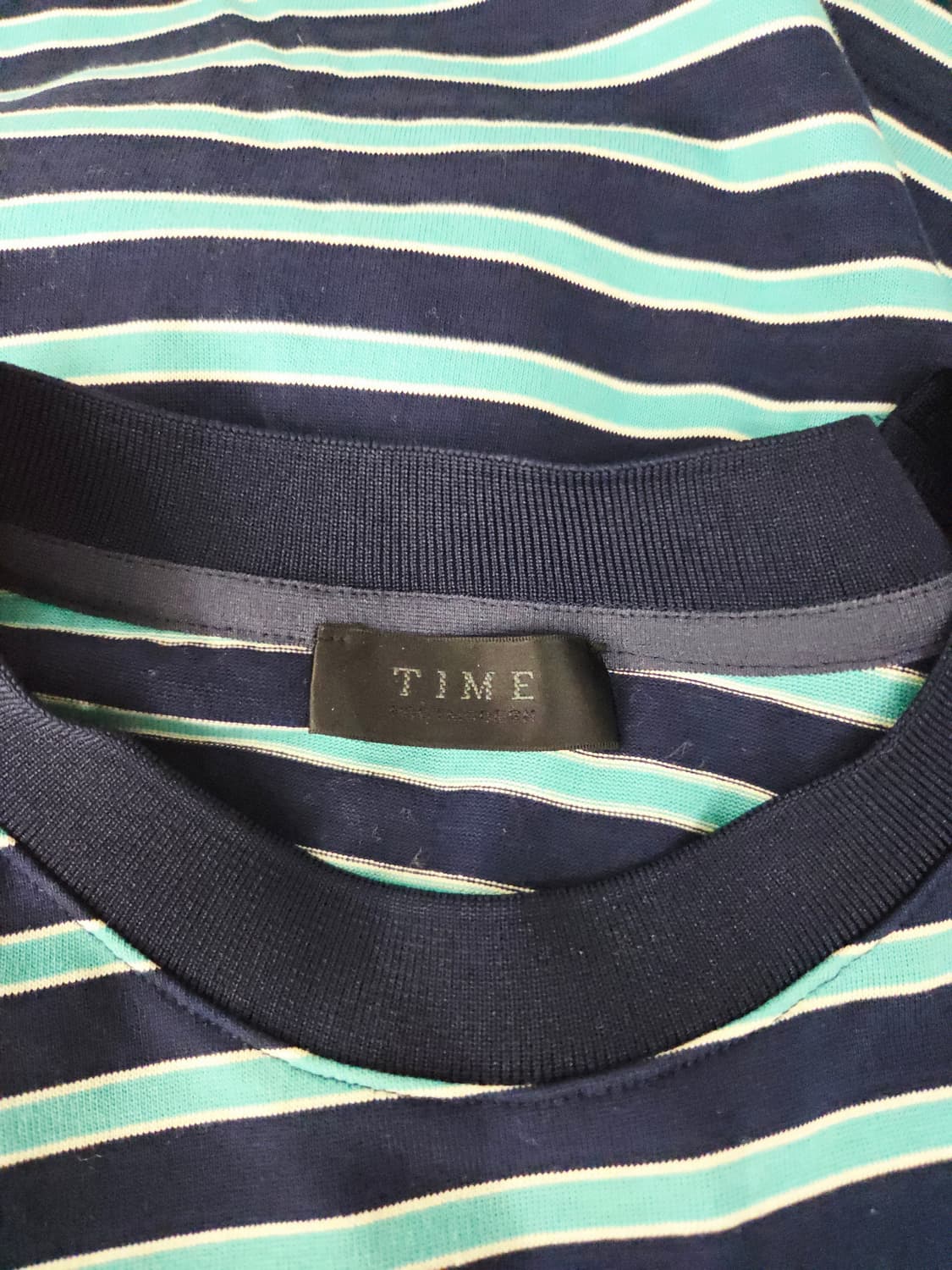 타임 옴므(TIME) 네이비 민트 스트라이프 반팔 티셔츠 상품이미지7