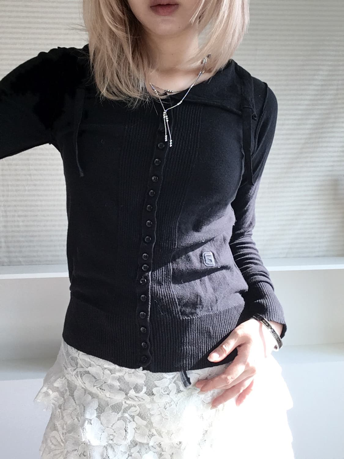 jpn vintage black slim button string kni 상품이미지6