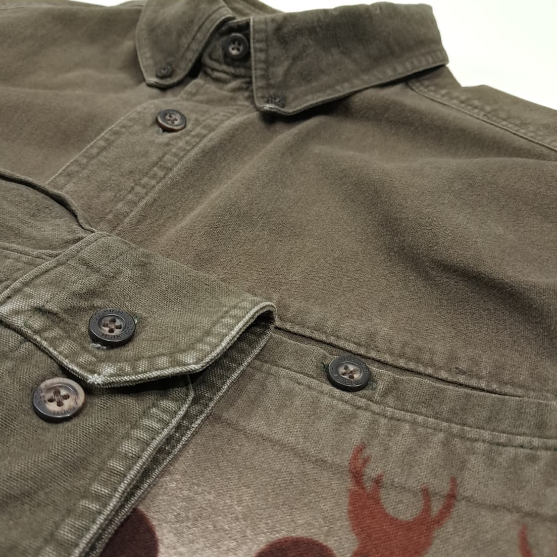 CL498 XL 울리치 90s 마카오판 코튼 사슴그래픽 올리브 셔츠 상품이미지5