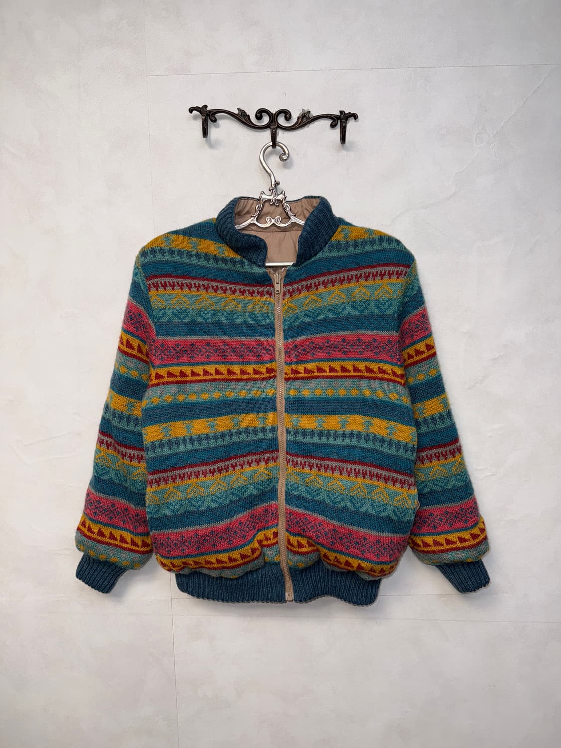 Pink blue nordic reversible knit zipup 상품이미지1