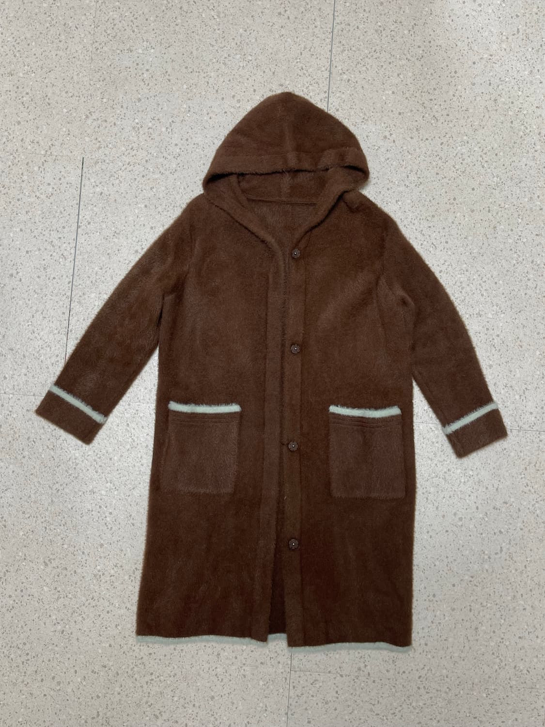 상태좋음) 나일론 퍼 여성 후드 롱 가디건 브라운 S 상품이미지1