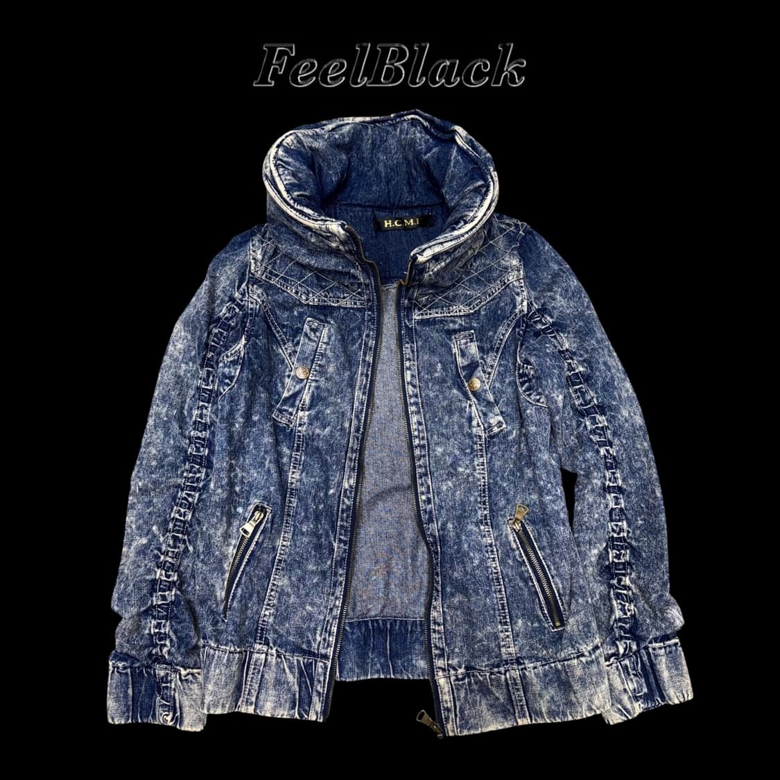 H.C.M.II High-Neck Washed Biker Jacket 상품이미지5