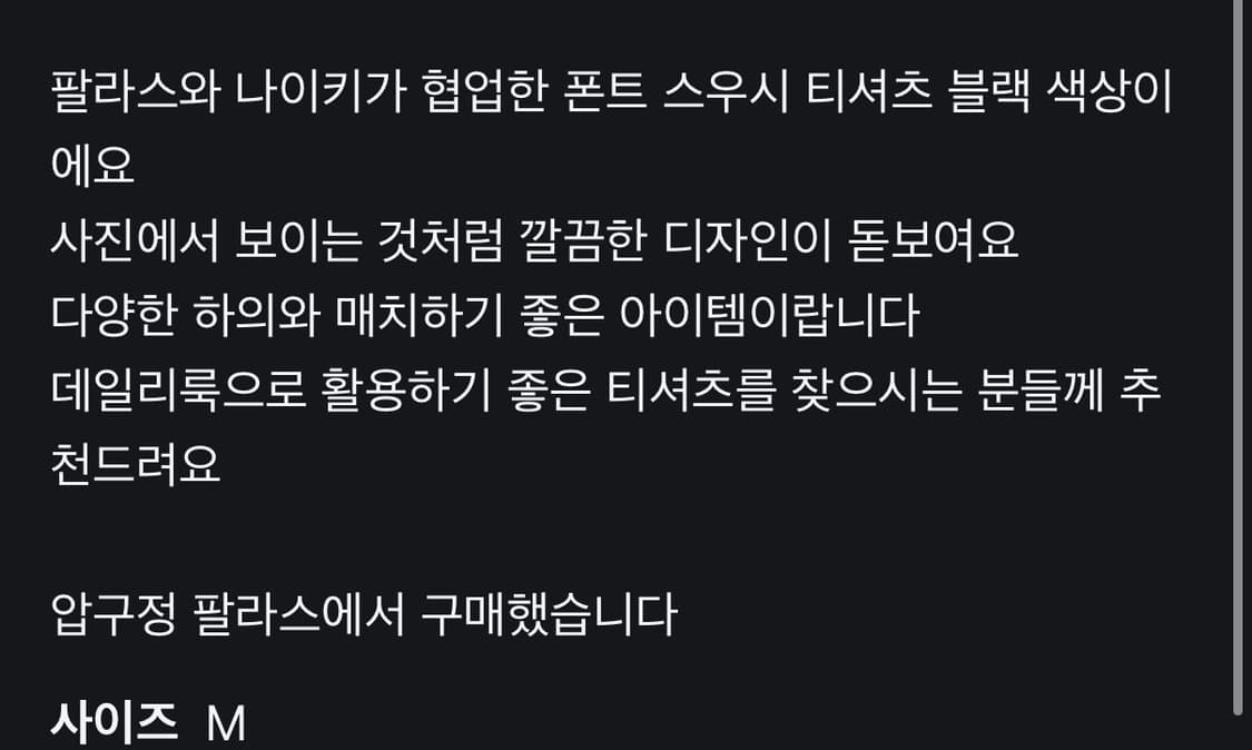 팔라스 나이키 폰트 스우시 티셔츠 블랙 M 상품이미지2
