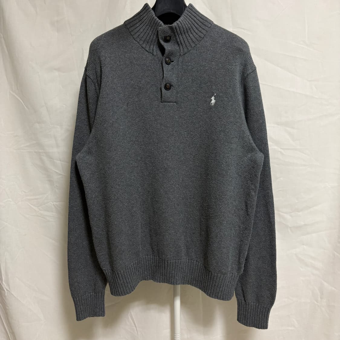 폴로 랄프로렌 버튼 하이넥 코튼 니트 / 그레이, L 상품이미지1