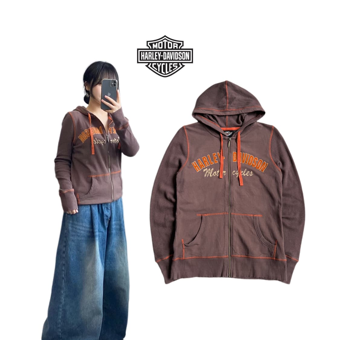 할리데이비슨 Y2K 스티치 빅로고 후드집업 상품이미지1