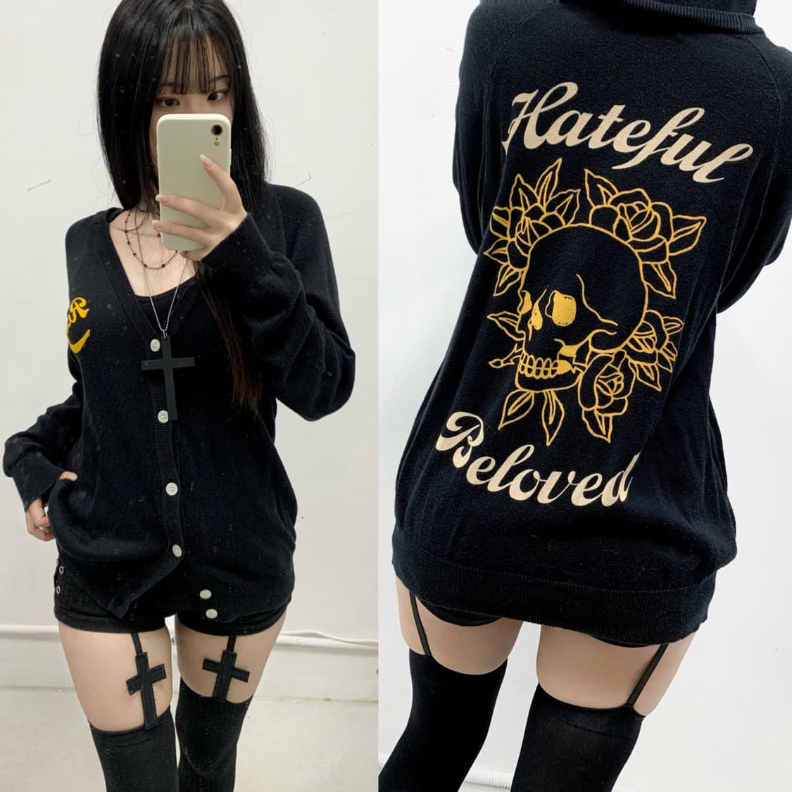 [RODEO CROWNS] 로데오크라운 펑크 해골 후드 니트 가디건 상품이미지1